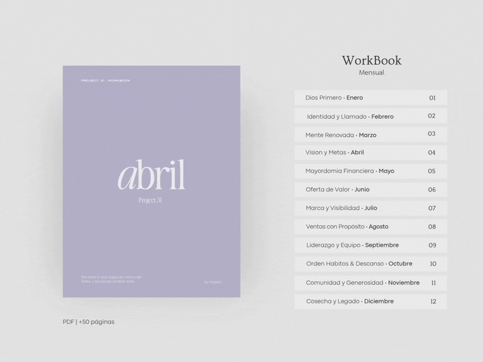 Project 31 WorkBook Mensual Plan Transformacional Anual Mujer Virtuosa by Vogacy